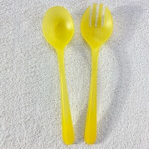 Vintage Yellow Plastic Salad Serving Spoon and Fork Set